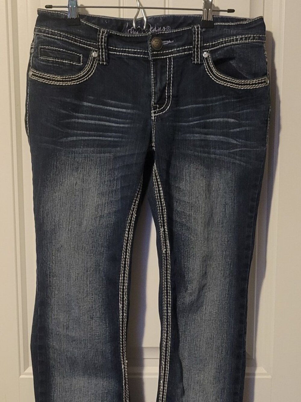 Ariya Jeans Womens 11/12 Blue Bootcut Flap Pocket Contrast Stitch